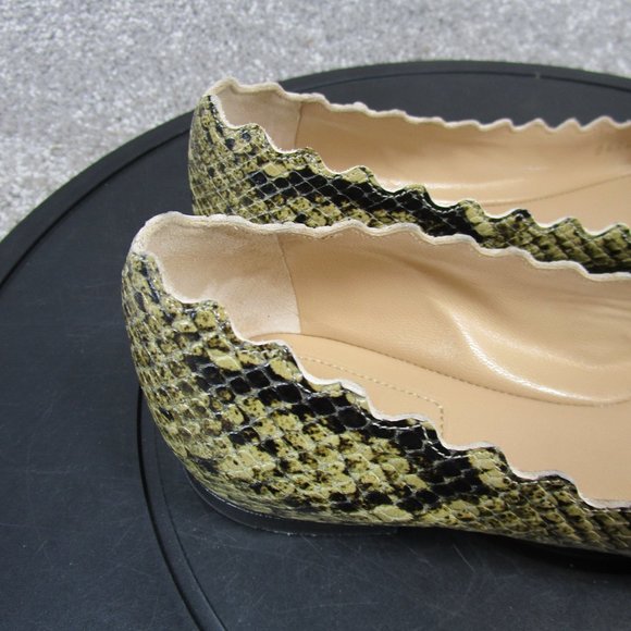 Chole Flats Womens Size 37 Eu 6.5 Us Scalloped Snakeprint Yellow Black Ballert - Picture 3 of 11